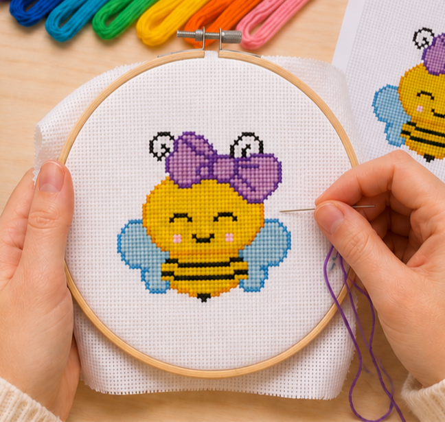 Bumble Bee Learn to Cross Stitch Kit – Stamped Kit