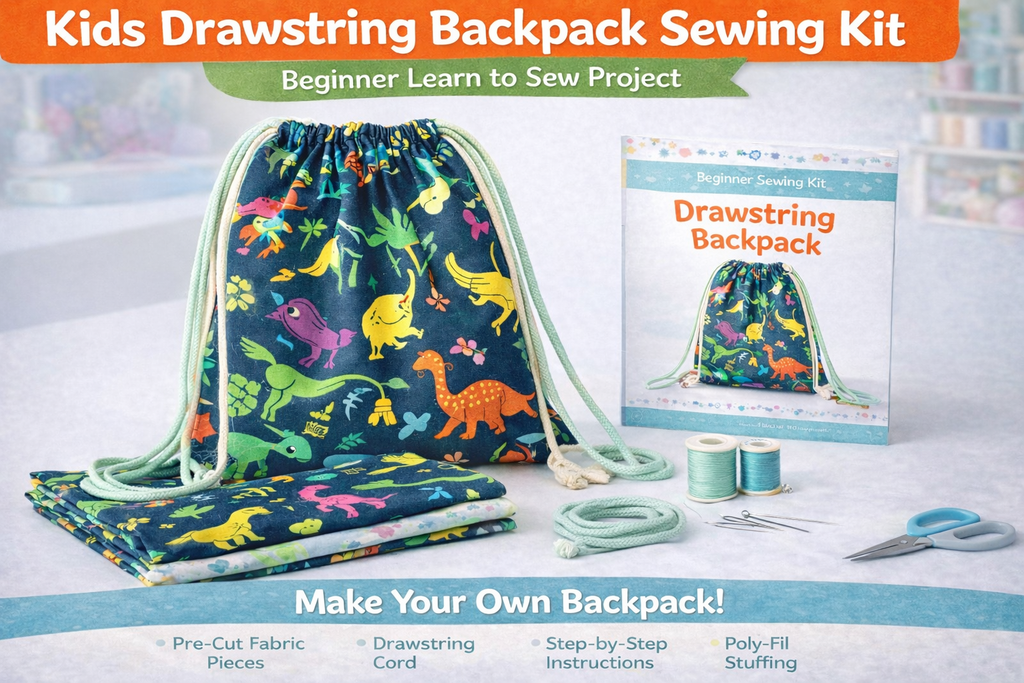 Kids Drawstring Backpack Sewing Kit – Beginner Learn to Sew Project