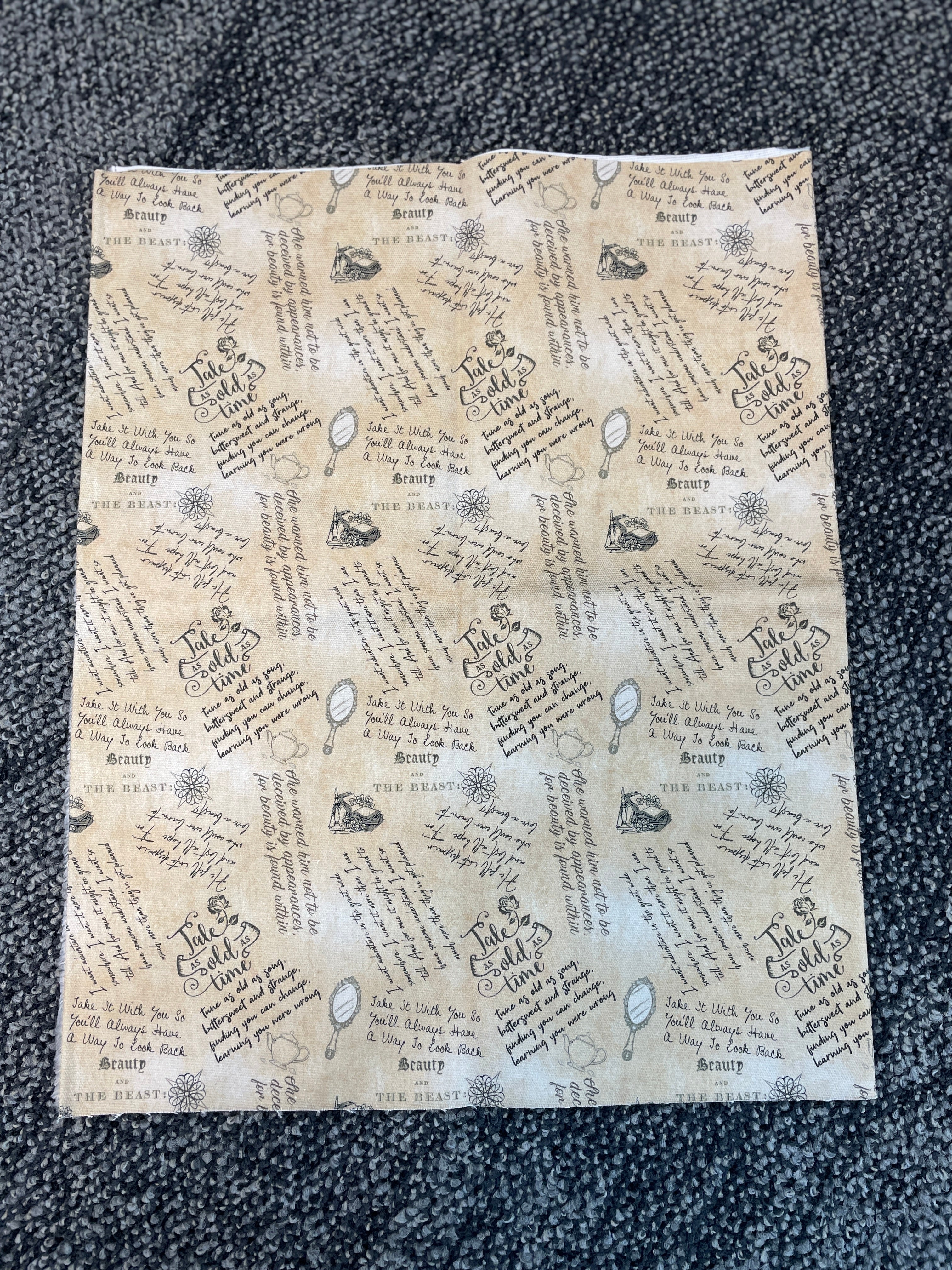 Quotes from Beauty and The Beast Printed Fabric