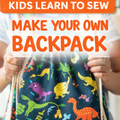 Beginner sewing kit for kids to make a drawstring backpack with pre-cut fabric and step-by-step instructions.