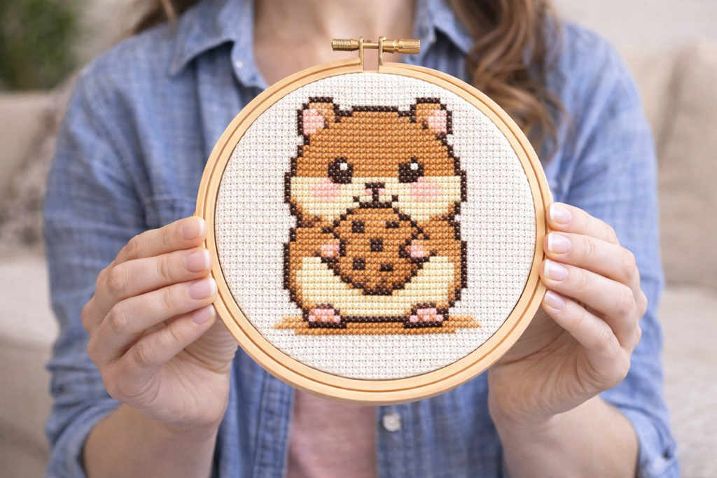 Cute Hamster Cross Stitch Kit – Beginner Counted Cross Stitch Kit