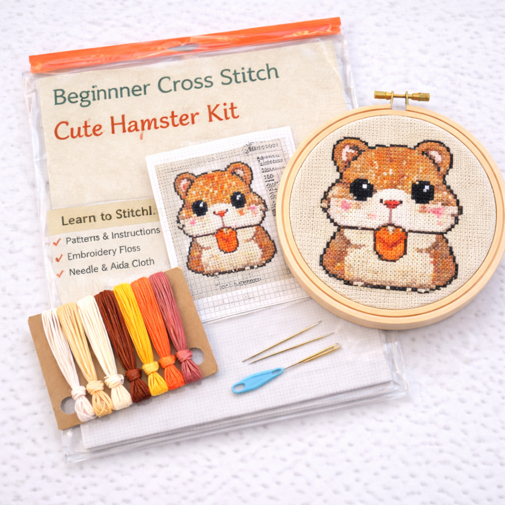 Cute Hamster Cross Stitch Kit – Beginner Counted Cross Stitch Kit
