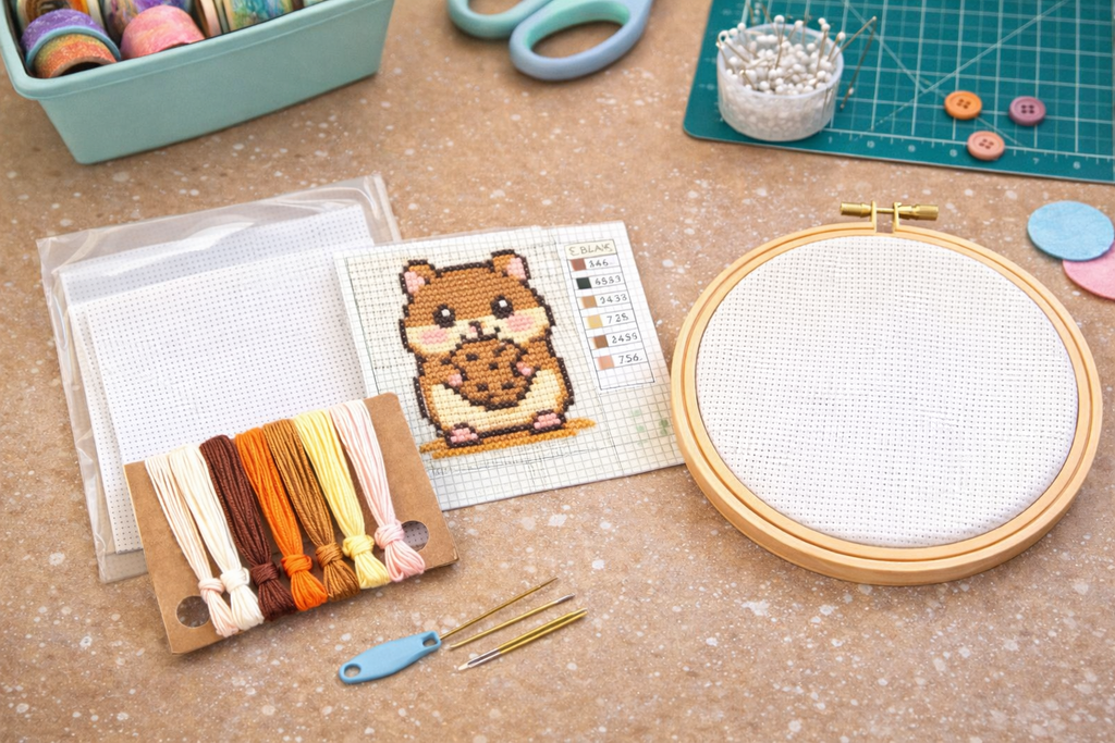 Cute Hamster Cross Stitch Kit – Beginner Counted Cross Stitch Kit