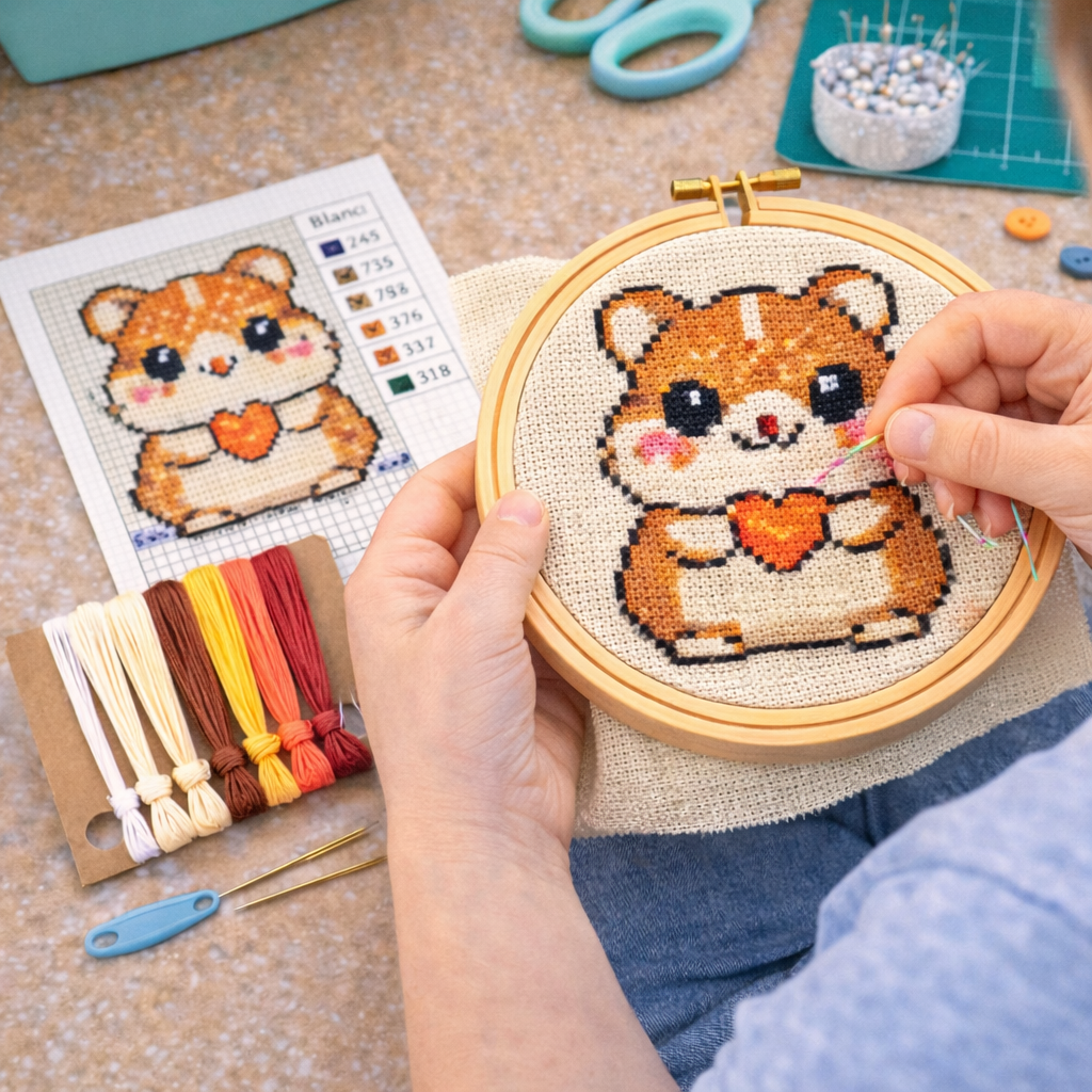 Cute Hamster Cross Stitch Kit – Beginner Counted Cross Stitch Kit