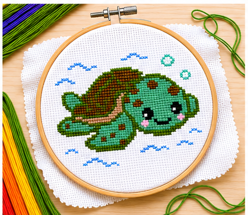 Sea Turtle Learn to Cross Stitch Kit – Stamped Kit