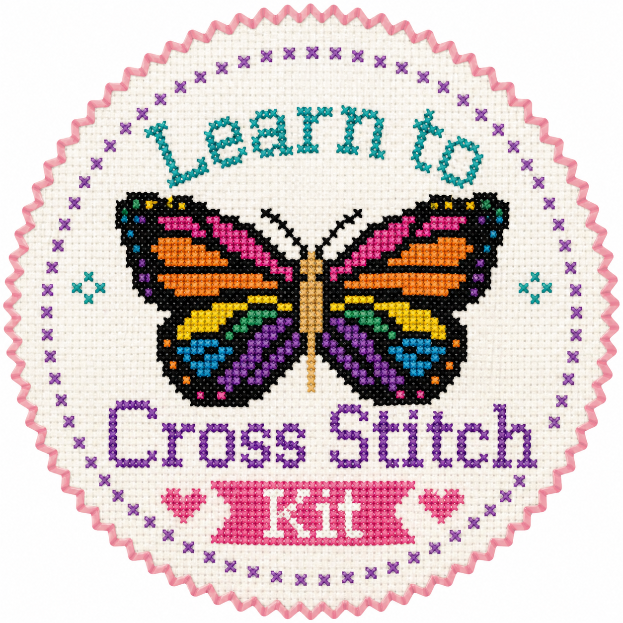 Rainbow Butterfly Learn to Cross Stitch Kit – Stamped Kit