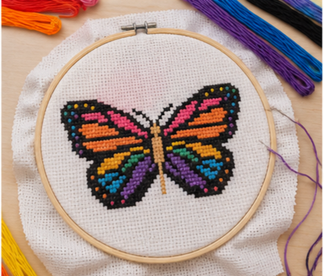 Rainbow Butterfly Learn to Cross Stitch Kit – Stamped Kit